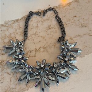Park Lane Hemotite and Silver Floral Necklace